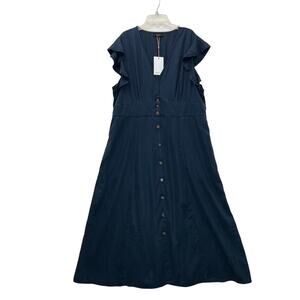 Quince Women's Vintage Wash Tencel Button Front & Pockets Midi Dress
